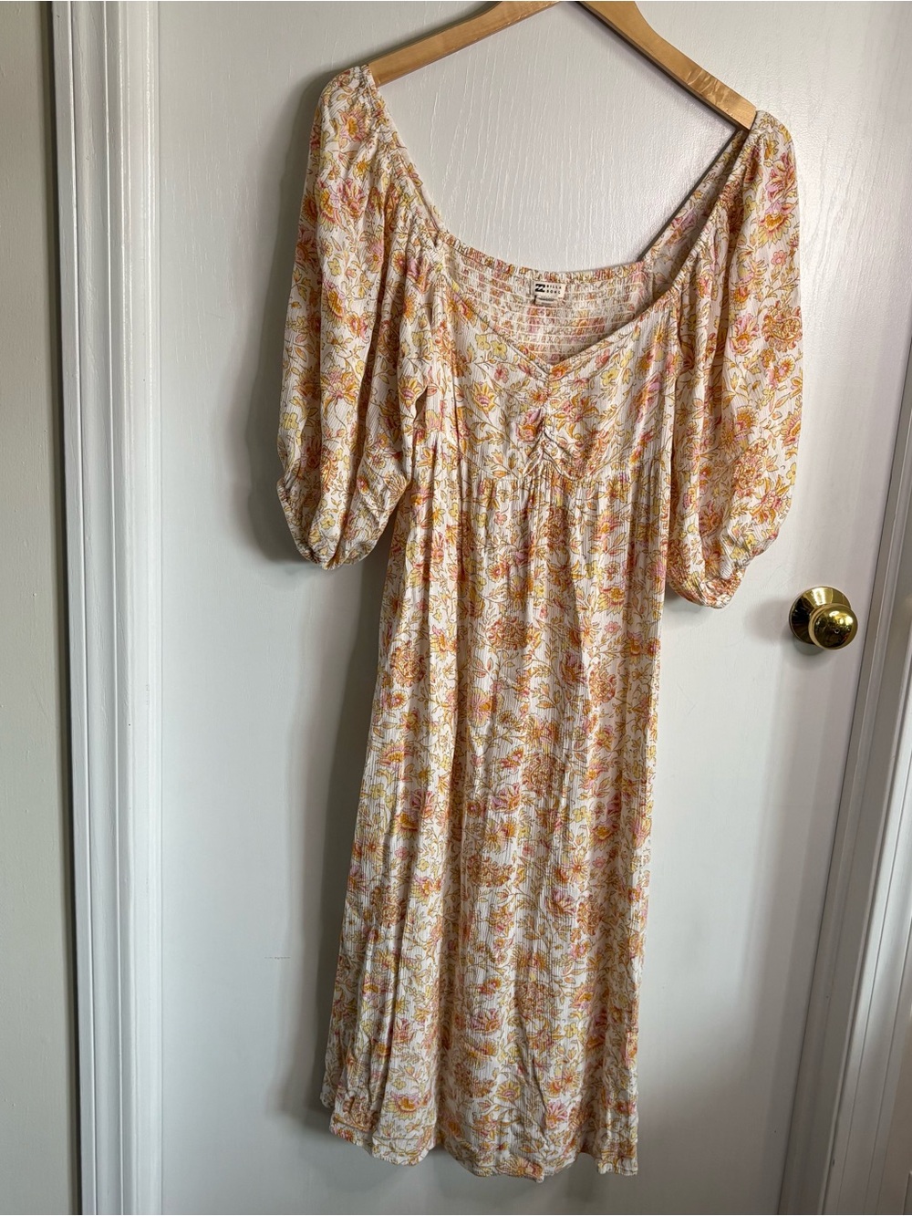 Billabong Sz L Ditsy Floral Sweatheart-Neck Midi Dress Cottagecore Boho Coquette
